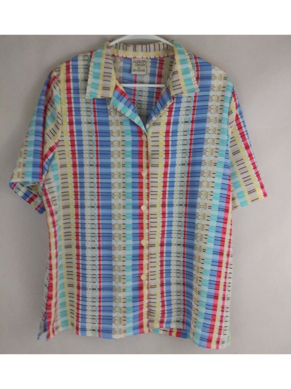 Allison Daley Women's Colorful Short Sleeve Button-Up Blouse Size 14